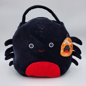 Squishmallows 12" Bella Spider Halloween Treat Pail 2022 Black Red Kellytoy RARE